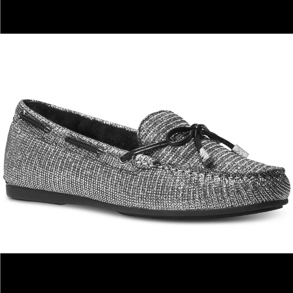Michael Kors Sutton Moccasin Glitter Bow Flats Real Fur Lined - Picture 1 of 10